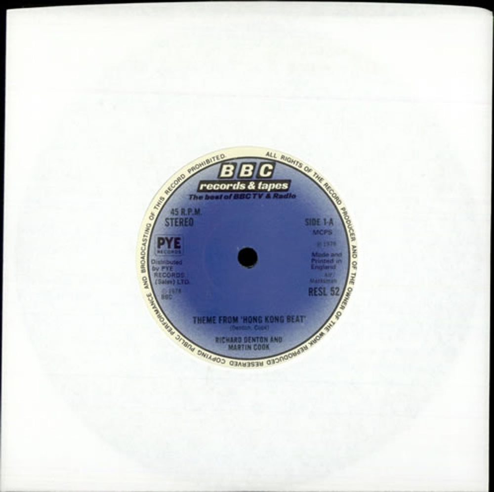 Richard Denton And Martin Cook Theme From 'Hong Kong Beat' UK 7" vinyl single (7 inch record / 45) RESL52