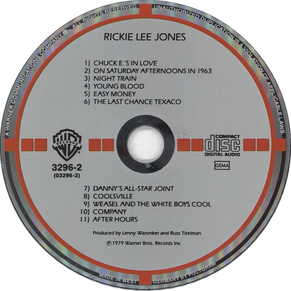 Rickie Lee Jones Rickie Lee Jones German CD album (CDLP)