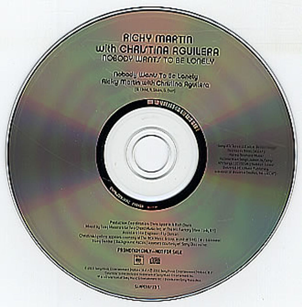 Ricky Martin Nobody Wants To Be Lonely Taiwanese Promo CD single (CD5 / 5") RKMC5NO180341