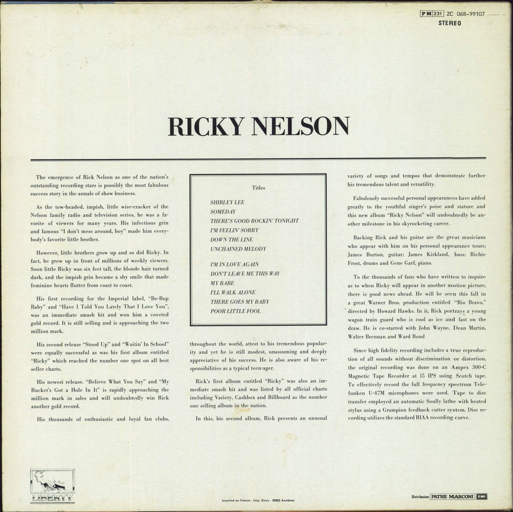 Ricky Nelson Ricky Nelson French vinyl LP album (LP record)