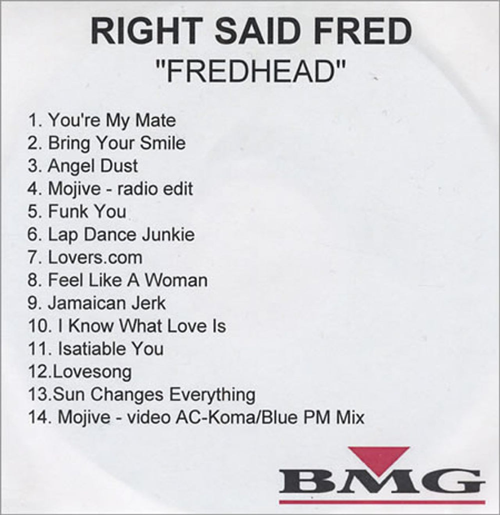 Right Said Fred Fredhead UK Promo CD-R acetate CD-R ACETATE