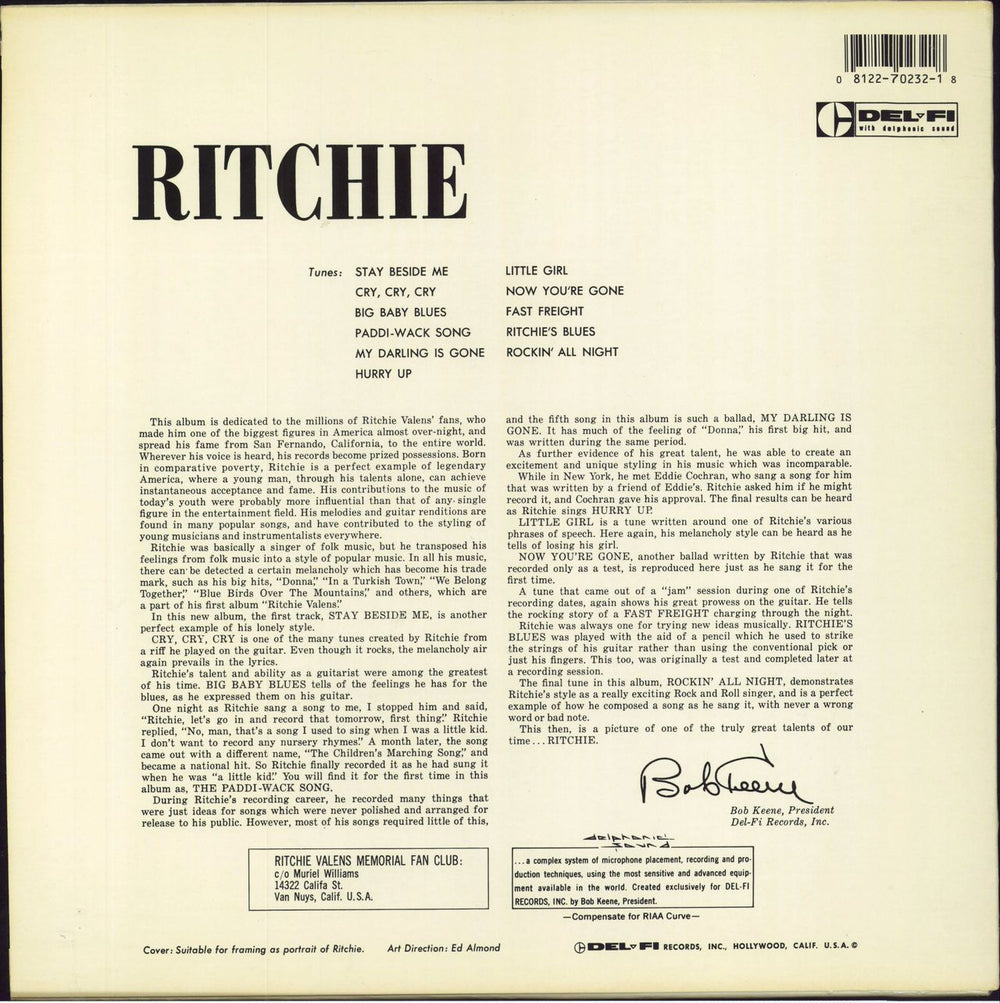 Ritchie Valens Ritchie UK vinyl LP album (LP record)