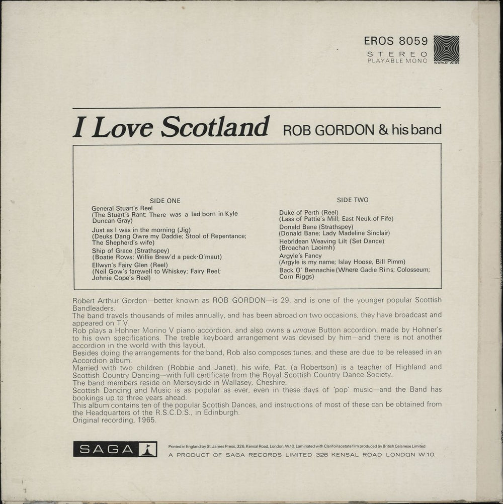 Rob Gordon And His Band I Love Scotland UK vinyl LP album (LP record)
