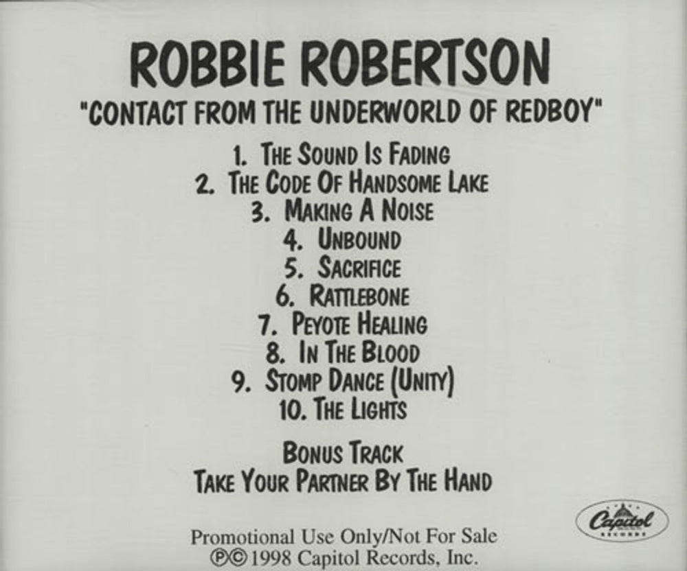Robbie Robertson Contact From The Underworld Of Redboy US Promo CD-R acetate RRNCRCO108276