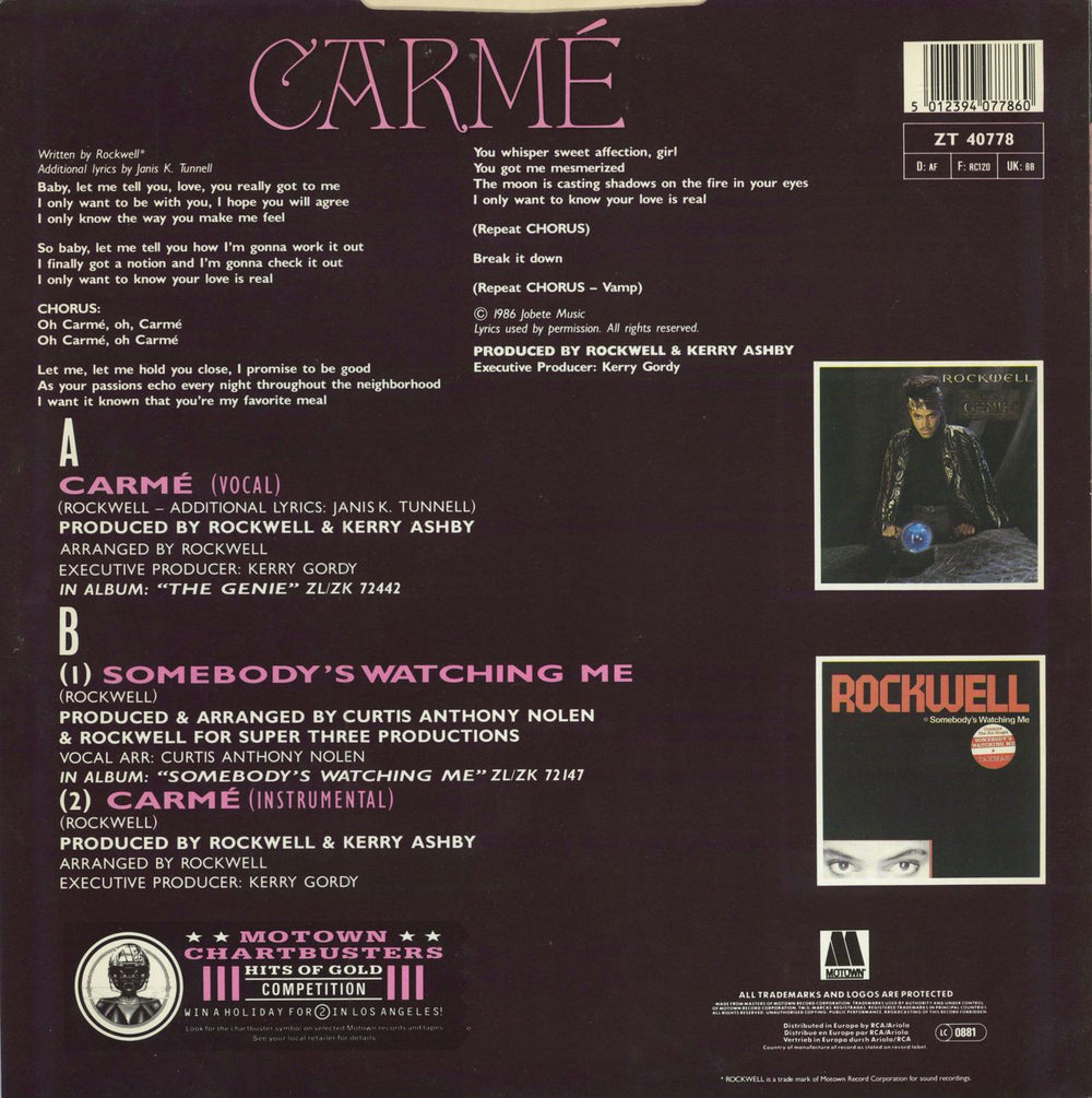 Rockwell Carme UK 12" vinyl single (12 inch record / Maxi-single) 5012394077860