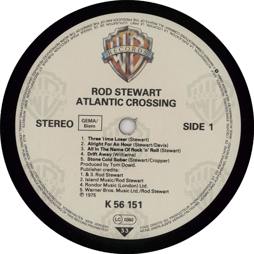 Rod Stewart Atlantic Crossing German vinyl LP album (LP record)