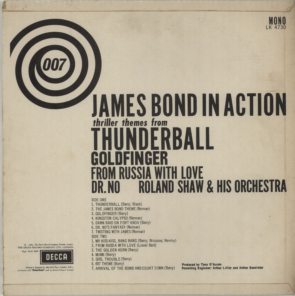 Roland Shaw James Bond In Action UK vinyl LP album (LP record) RC7LPJA687797