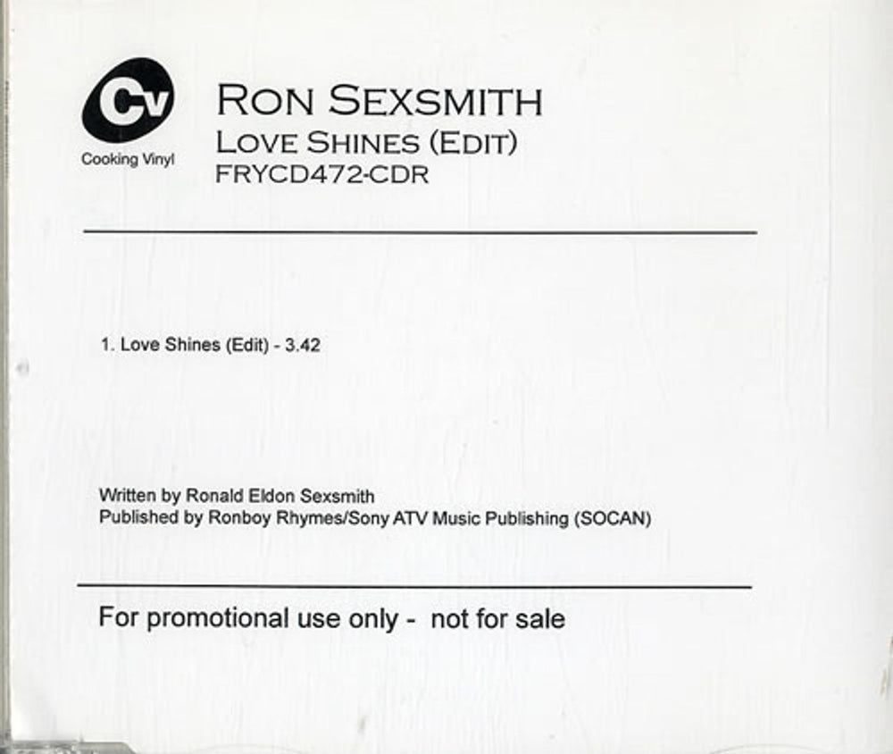 Ron Sexsmith Love Shines UK Promo CD single (CD5 / 5") CD-R