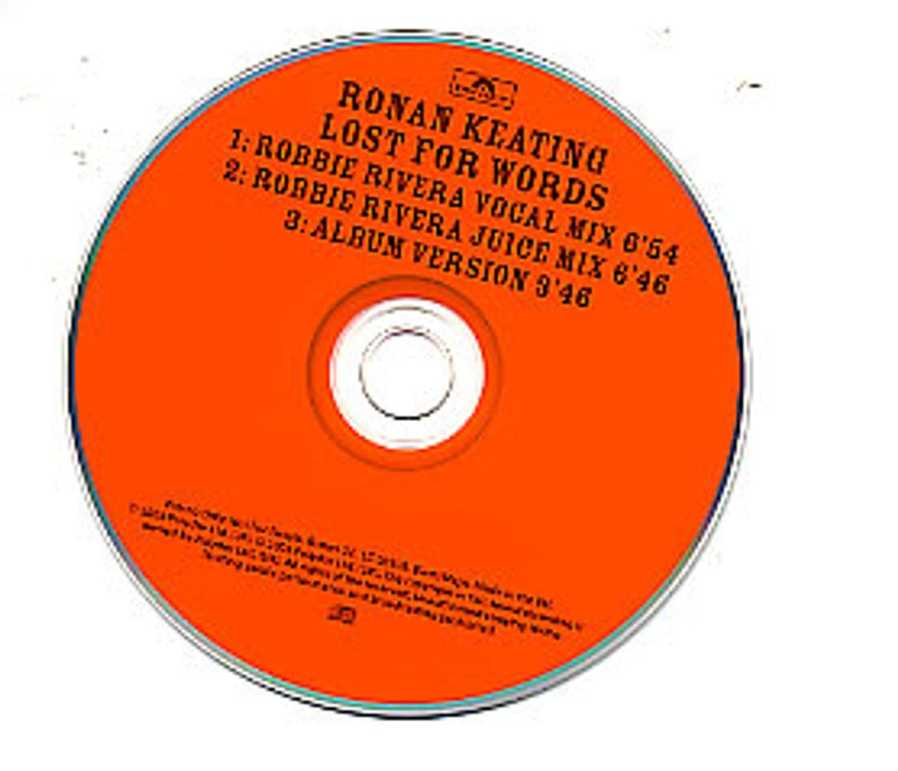 Ronan Keating Lost For Words UK Promo CD single (CD5 / 5") RONAN22