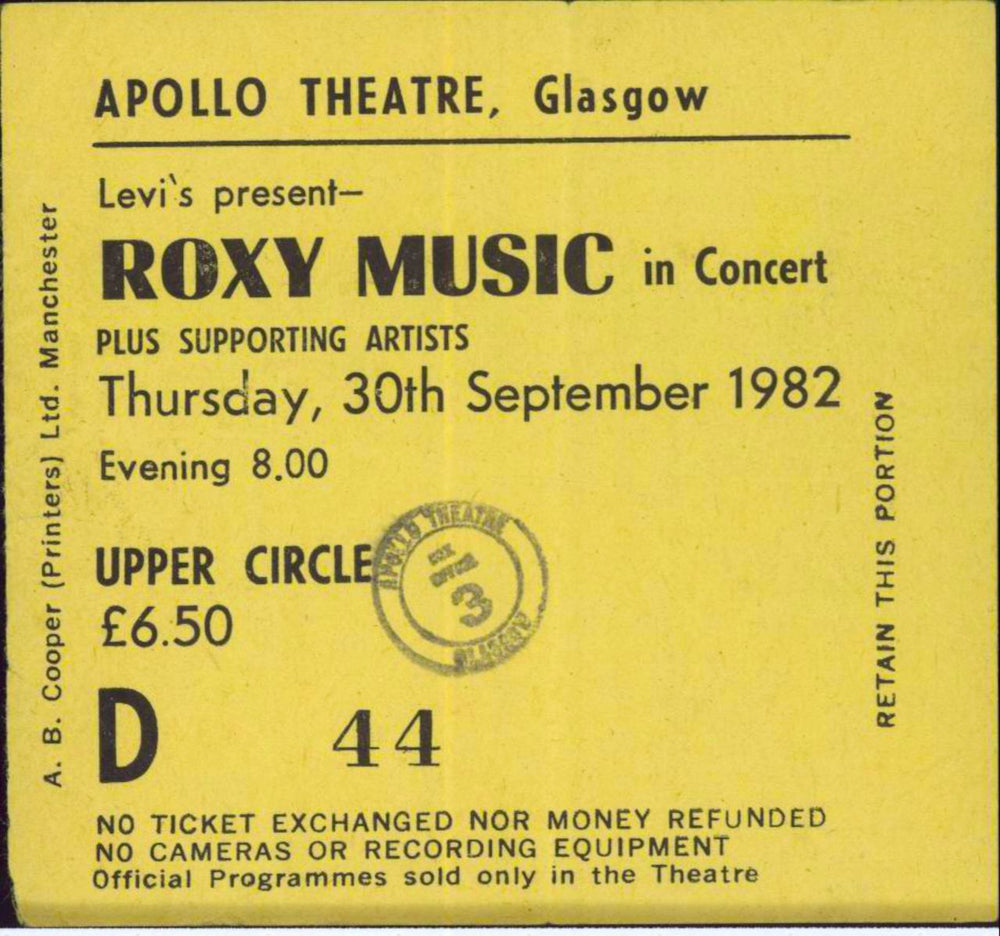 Roxy Music European Tour 1982 + Ticket Stub UK tour programme RXYTREU813839