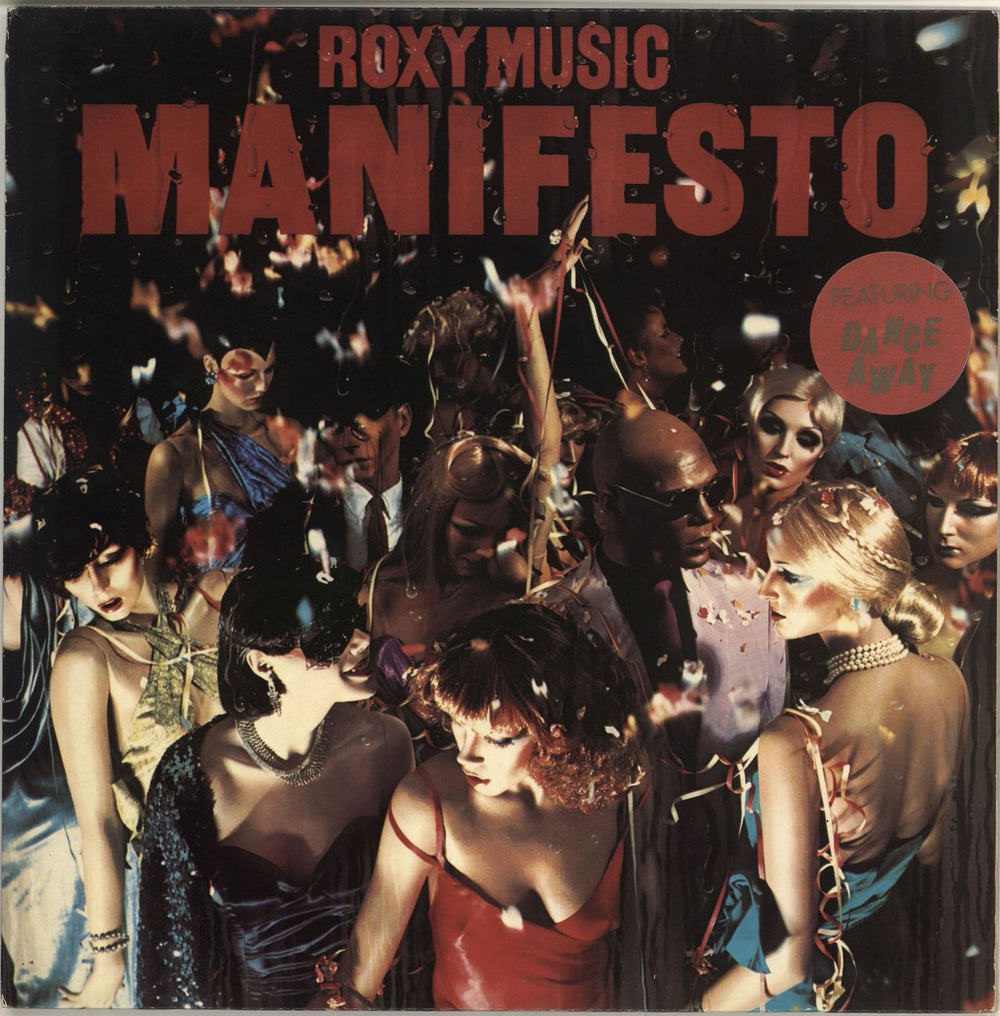 Roxy Music Manifesto - 'Dance Away' Sticker & Red Inner UK vinyl LP album (LP record) POLH001