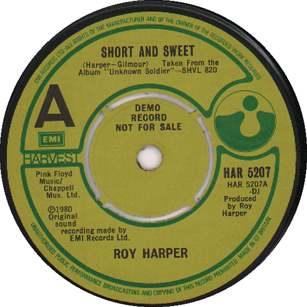 Roy Harper Short And Sweet - A Label UK 7" vinyl single (7 inch record / 45) ROY07SH651627