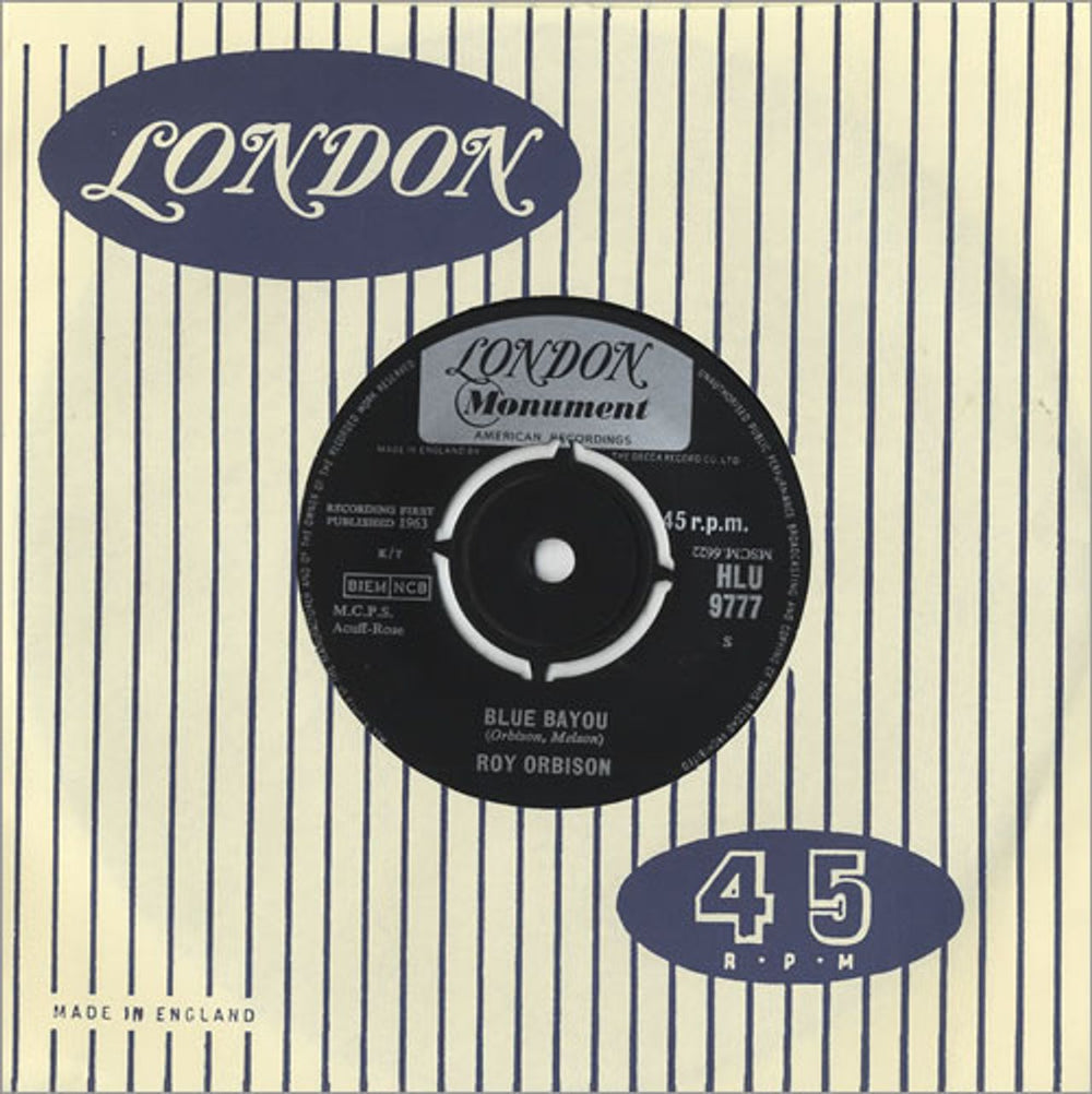 Roy Orbison Blue Bayou UK 7" vinyl single (7 inch record / 45) HLU9777