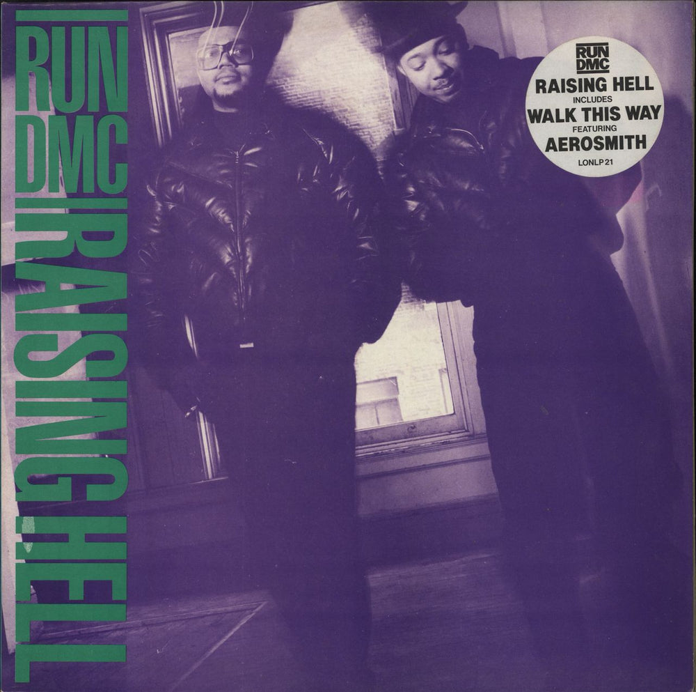 Run DMC Raising Hell - Stickered sleeve UK vinyl LP album (LP record) LONLP21