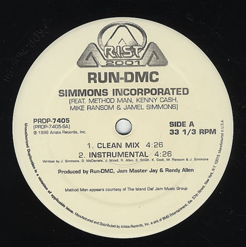 Run DMC Simmons Incorporated US Promo 12" vinyl single (12 inch record / Maxi-single) PRDP7405
