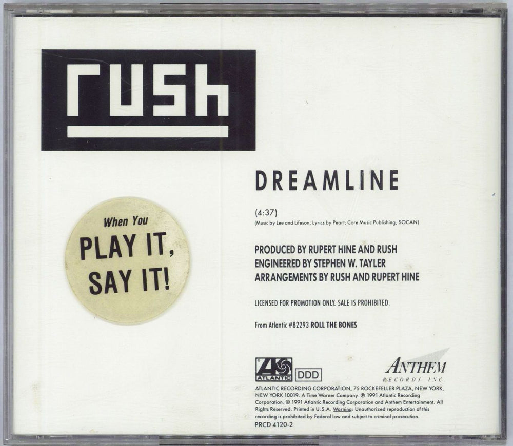 Rush Dreamline US Promo CD single (CD5 / 5")