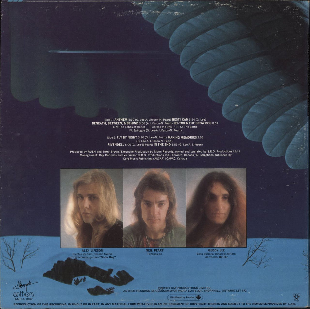 Rush Fly By Night Canadian vinyl LP album (LP record)