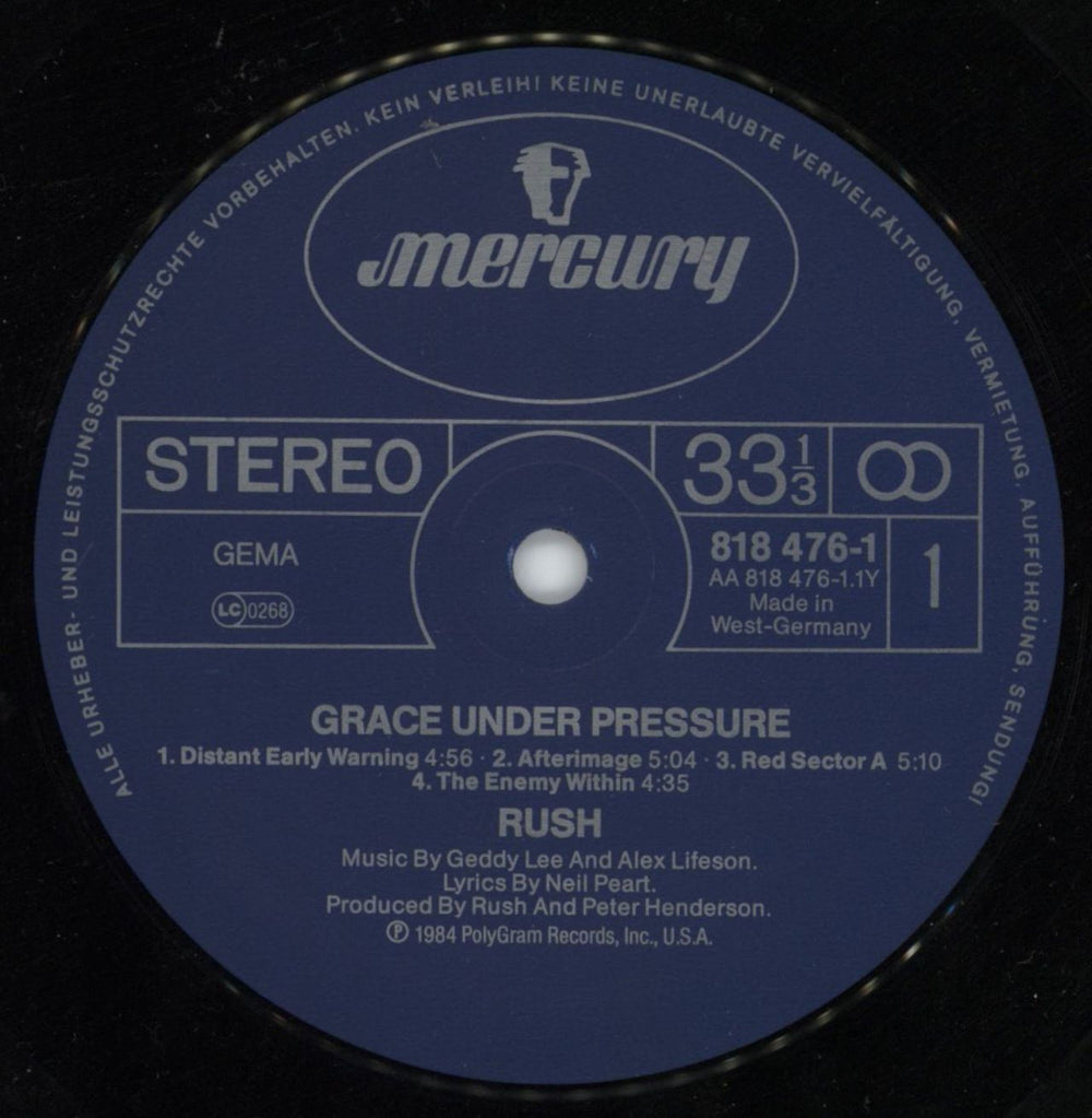 Rush Grace Under Pressure German vinyl LP album (LP record) RUSLPGR809322