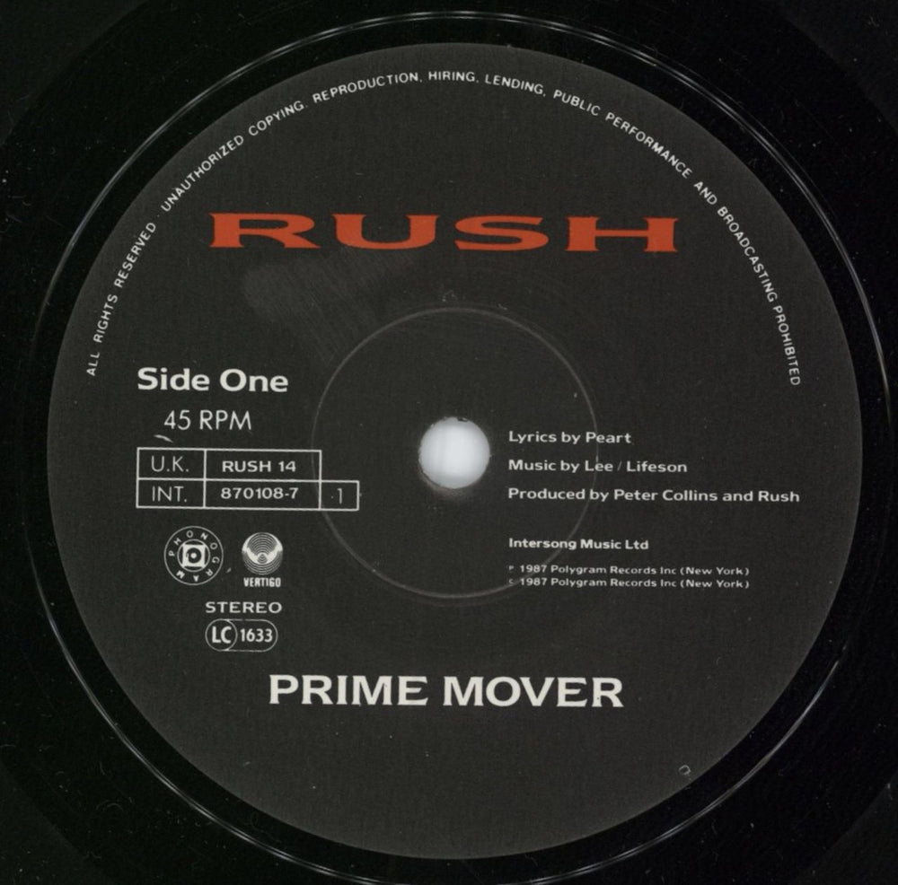 Rush Prime Mover - Black Vinyl - Paper UK 7" vinyl single (7 inch record / 45) RUS07PR799123