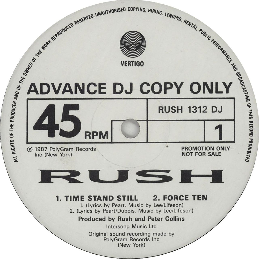 Rush Time Stand Still UK Promo 12" vinyl single (12 inch record / Maxi-single) RUSH1312DJ