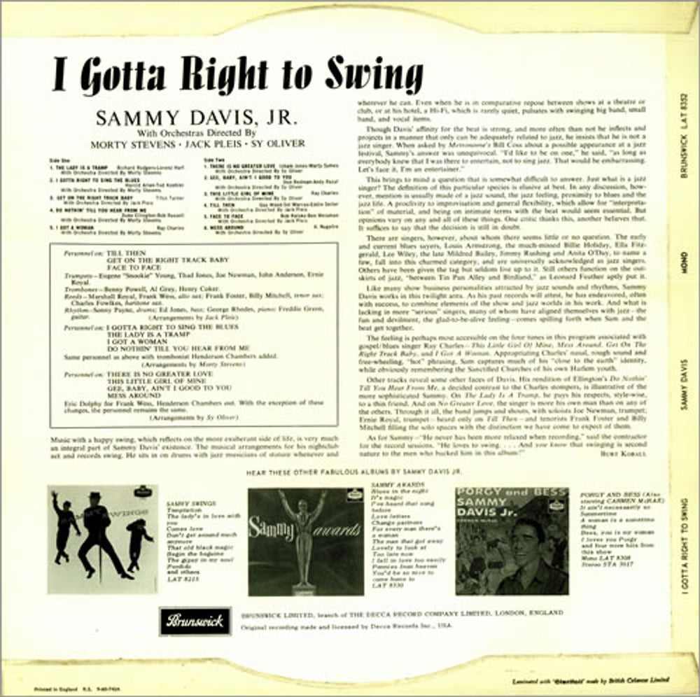 Sammy Davis Jr I Gotta Right To Swing UK vinyl LP album (LP record) SJ5LPIG456394