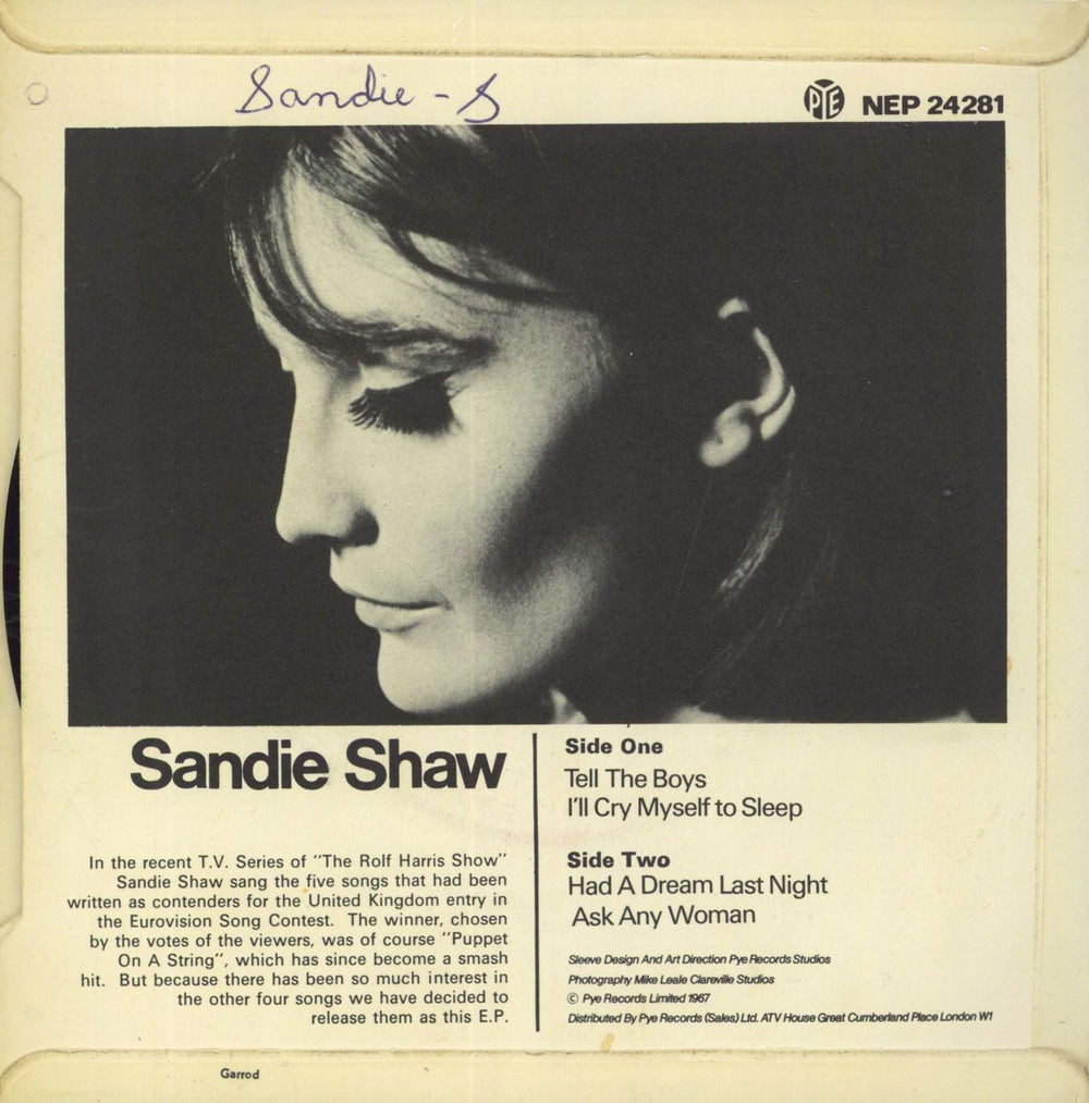 Sandie Shaw Tell The Boys EP - WOS UK 7" vinyl single (7 inch record / 45)