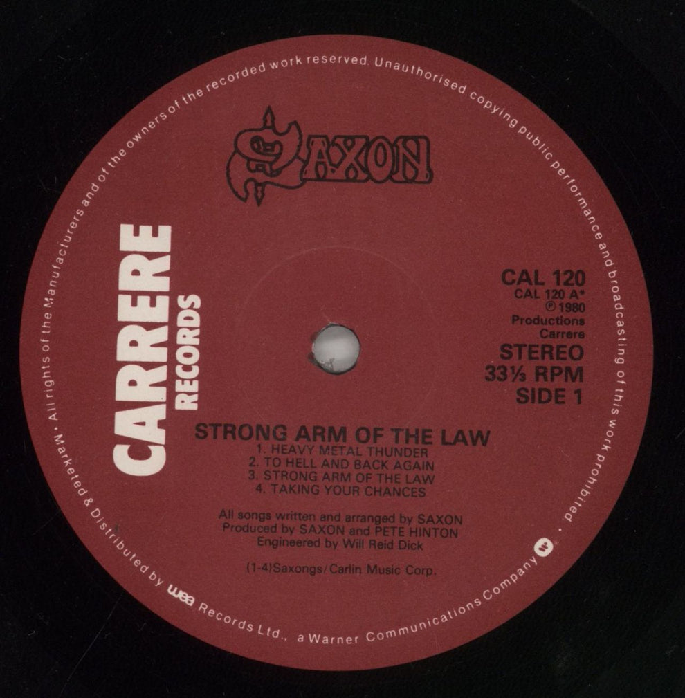 Saxon Strong Arm Of The Law - Hype Stickered + Patch UK vinyl LP album (LP record) SAXLPST182224