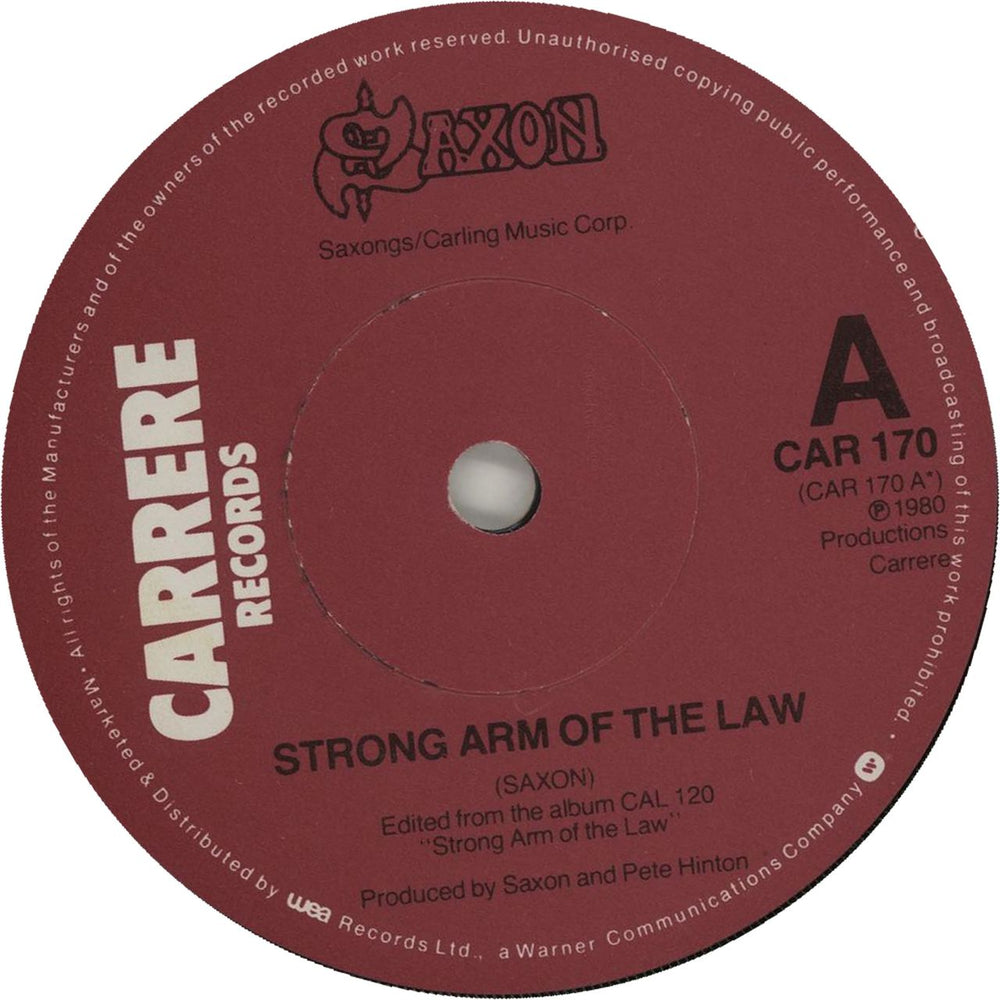 Saxon Strong Arm Of The Law UK 7" vinyl single (7 inch record / 45) CAR170