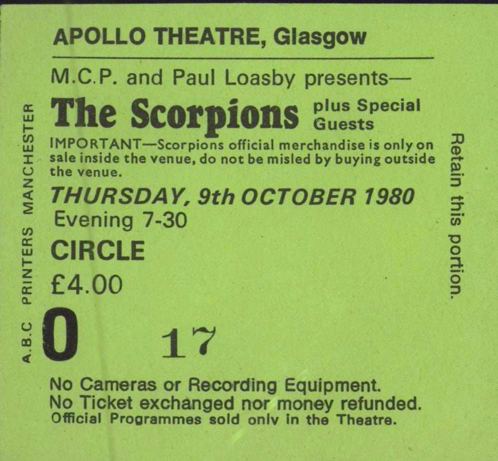 Scorpions British Tour 1980 + Ticket Stub UK tour programme SCOTRBR783164
