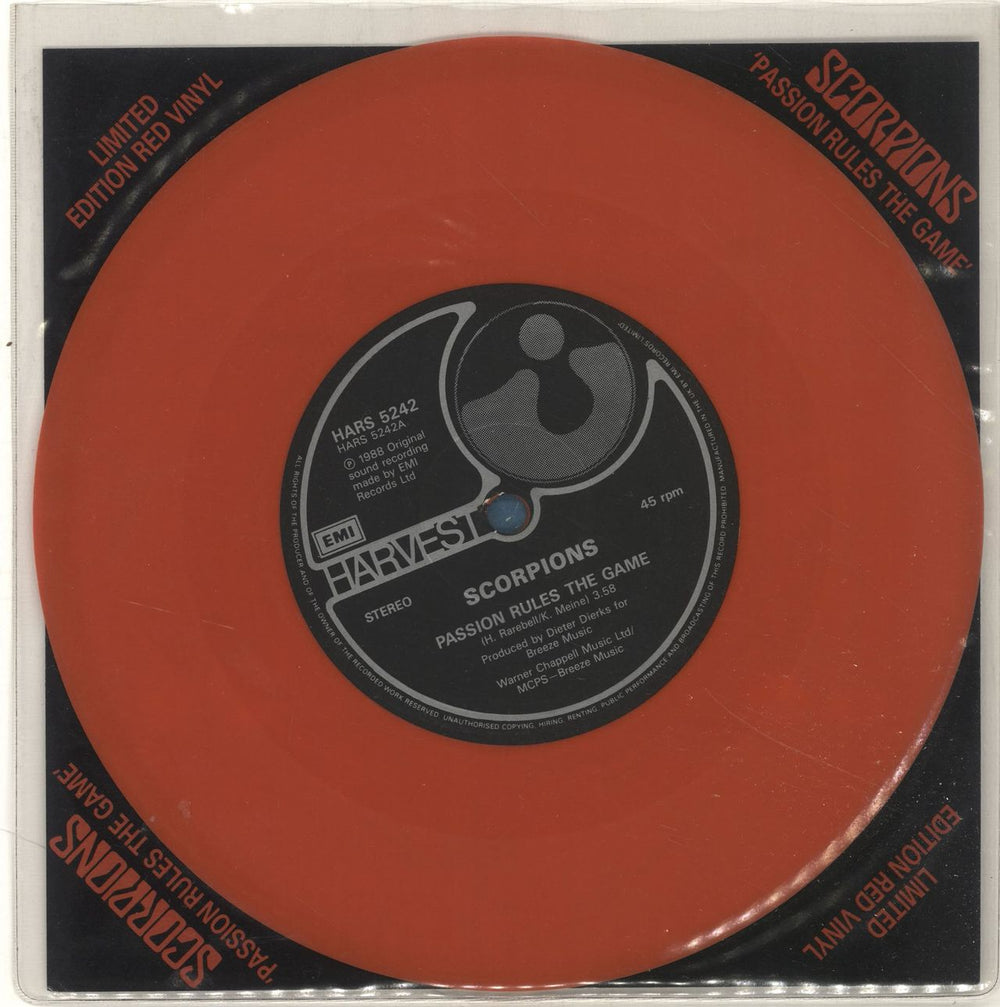 Scorpions Passion Rules The Game - Red Vinyl UK 7" vinyl single (7 inch record / 45) SCO07PA55596