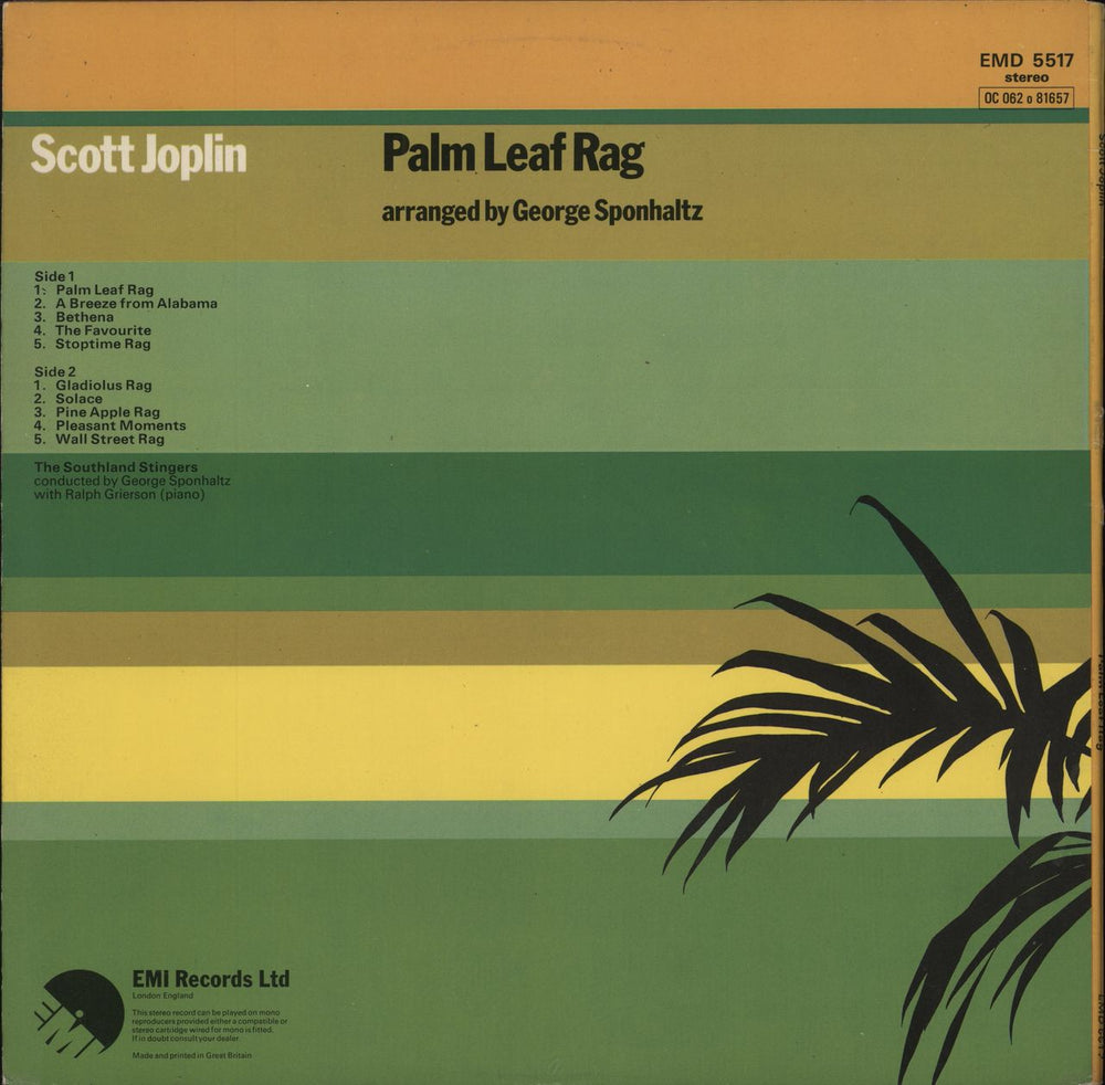 Scott Joplin Palm Leaf Rag UK vinyl LP album (LP record)