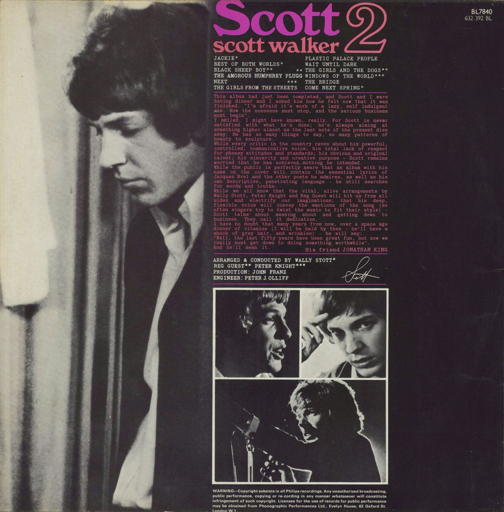 Scott Walker Scott 2 + Insert UK vinyl LP album (LP record)
