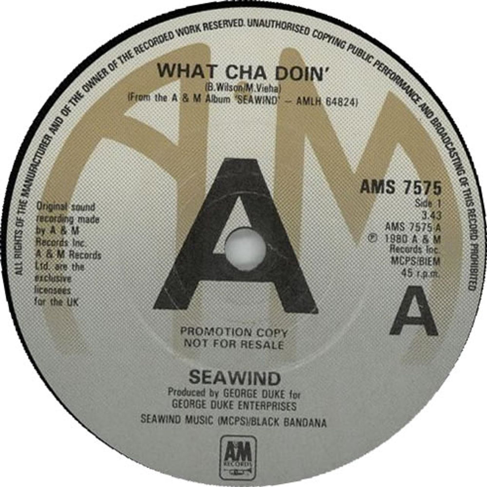 Seawind What Cha Doin' - A-Label + P/S UK Promo 7" vinyl single (7 inch record / 45) 9SW07WH635842