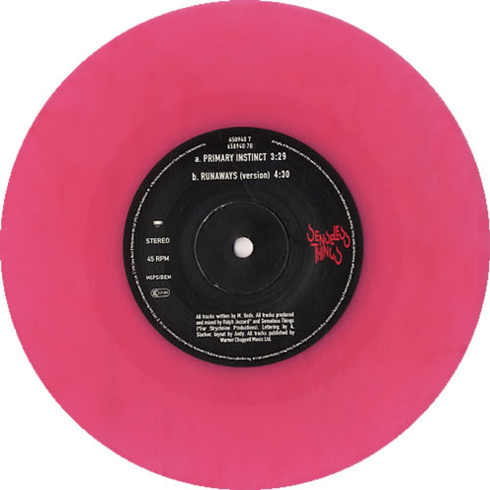 Senseless Things Primary Instinct - Pink Vinyl UK 7" vinyl single (7 inch record / 45) SEN07PR249946