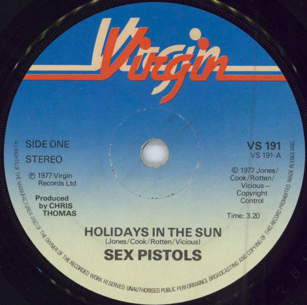 Sex Pistols Holidays In The Sun - 1st UK 7" vinyl single (7 inch record / 45) VS191