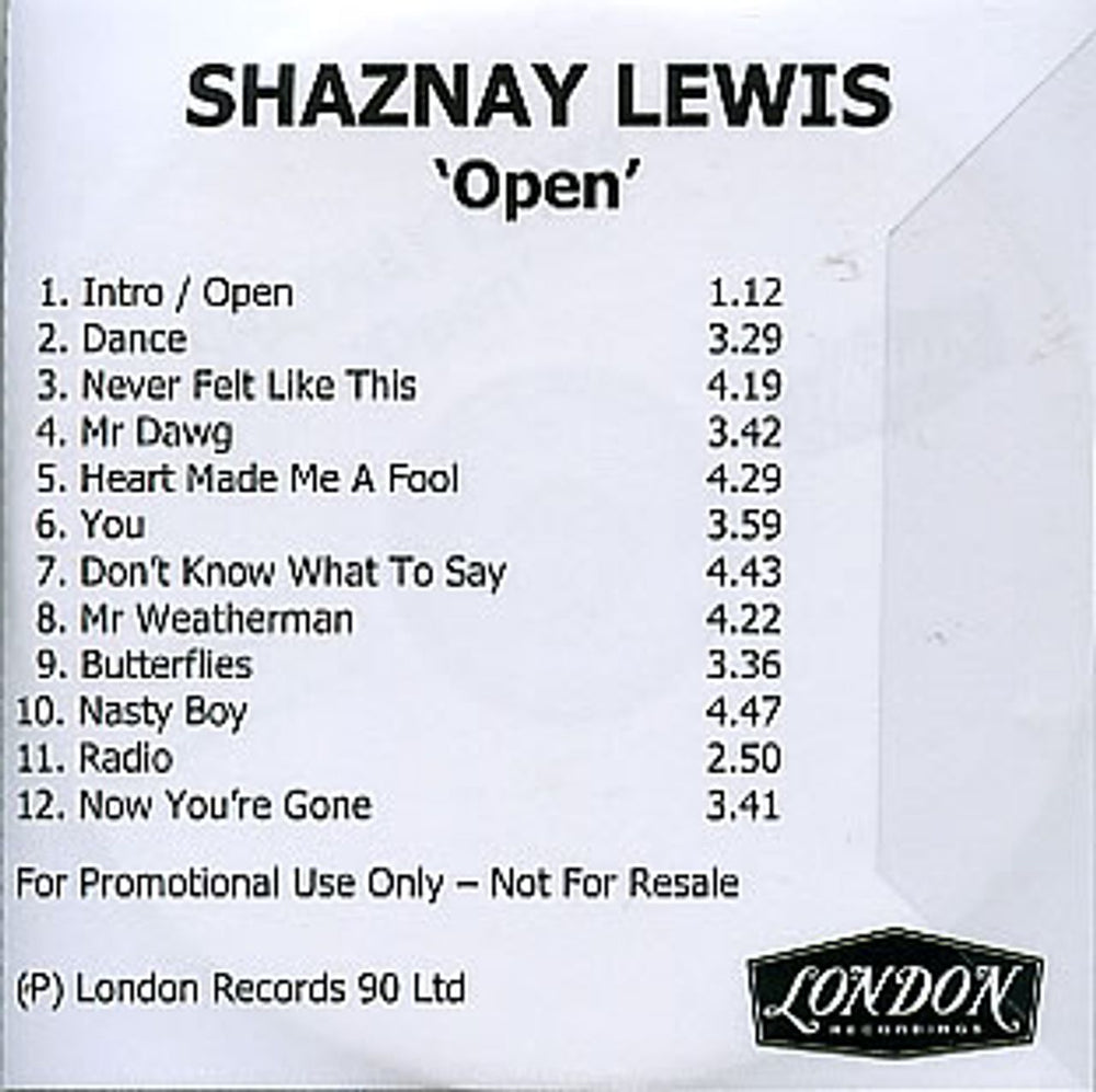 Shaznay Lewis Open UK Promo CD-R acetate CD-R ACETATE