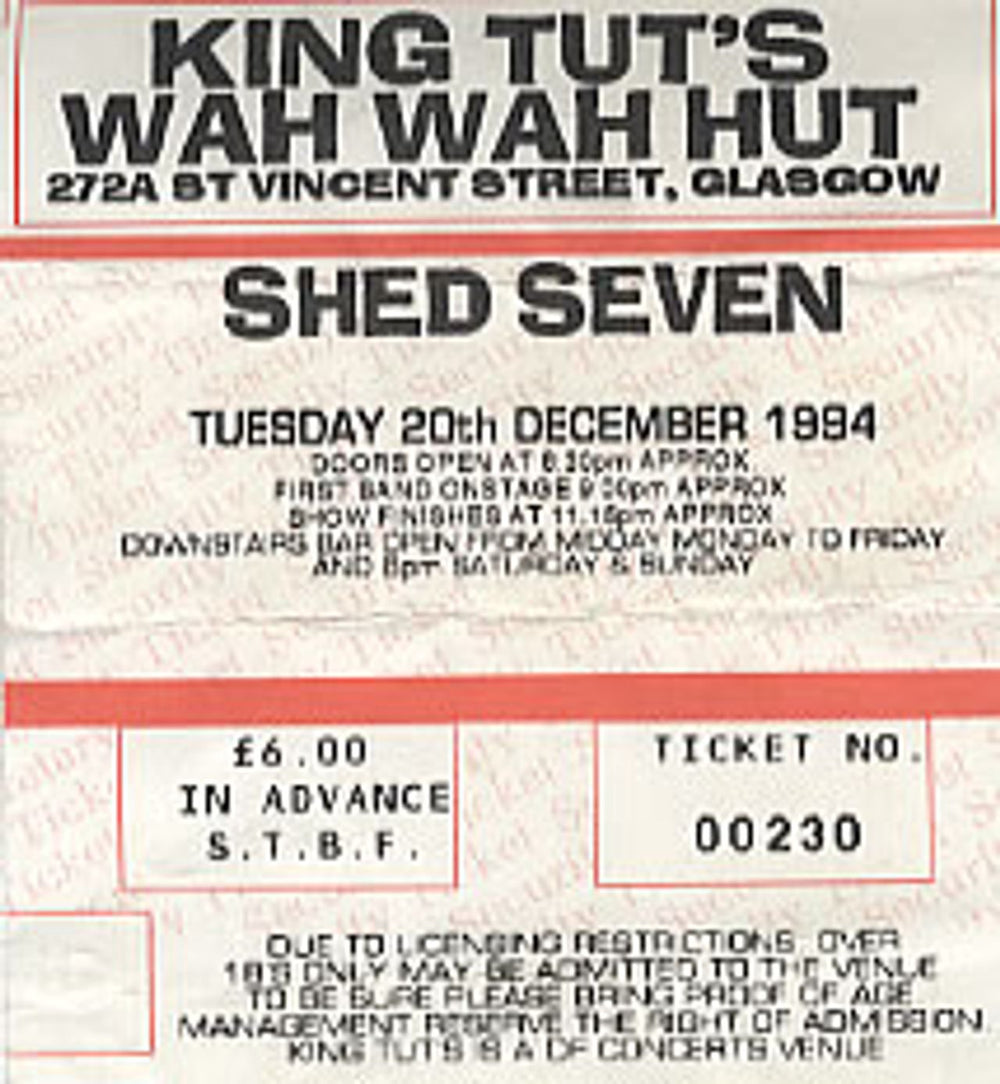 Shed Seven Concert Ticket UK concert ticket CONCERT TICKET