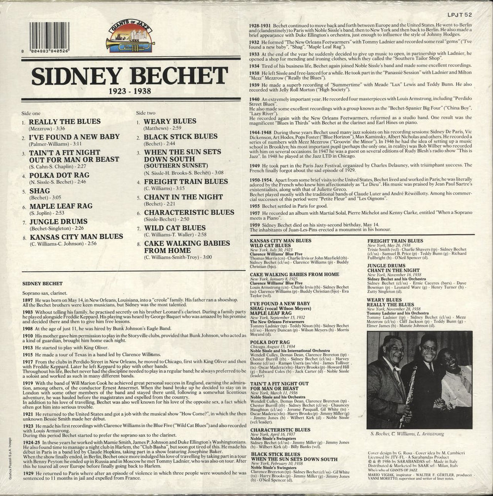 Sidney Bechet Sidney Bechet 1923-1938 Italian vinyl LP album (LP record)