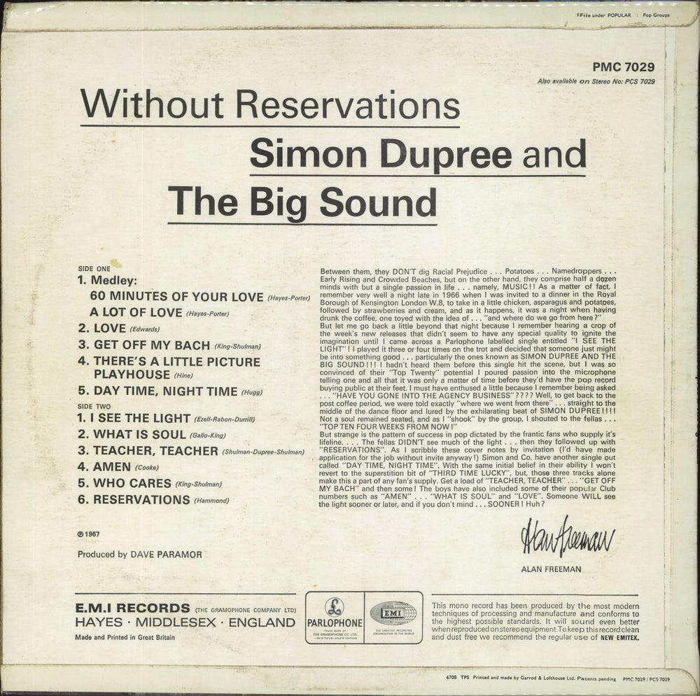 Simon Dupree & The Big Sound Without Reservations - VG UK vinyl LP album (LP record)