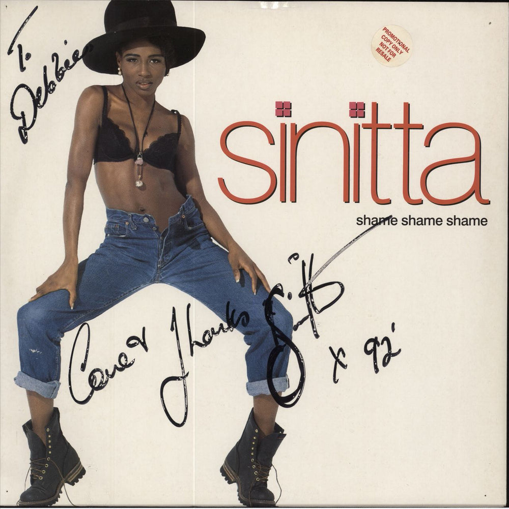 Sinitta Shame Shame Shame - Autographed UK 12" vinyl single (12 inch record / Maxi-single) 100321