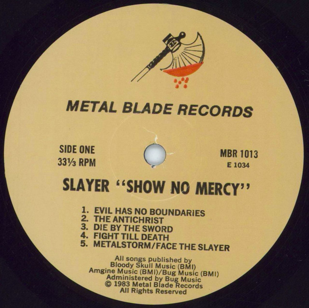 Slayer Show No Mercy - Tan Labels US vinyl LP album (LP record) SLALPSH812382