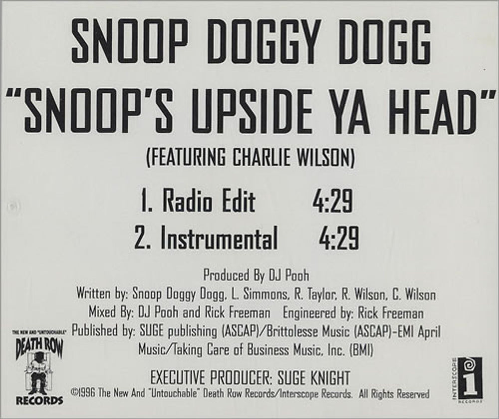 Snoop Doggy Dogg Snoop's Upside Ya Head UK Promo CD single (CD5 / 5") INT5P-6077