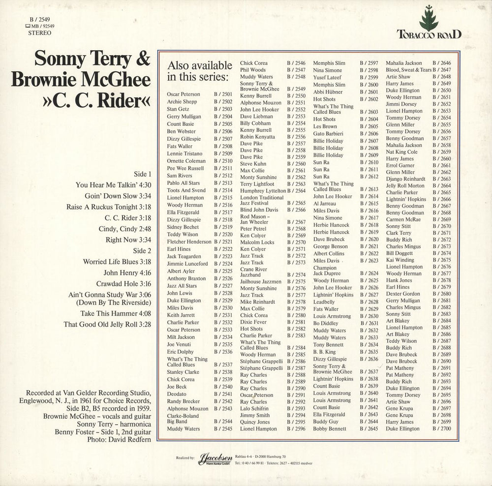 Sonny Terry & Brownie McGhee C.C.Rider German vinyl LP album (LP record)