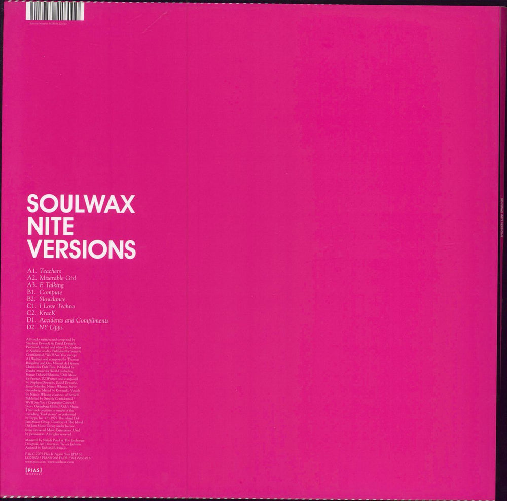 Soulwax Nite Versions - White & Pink Vinyl UK 2-LP vinyl record set (Double LP Album) 5413356226010