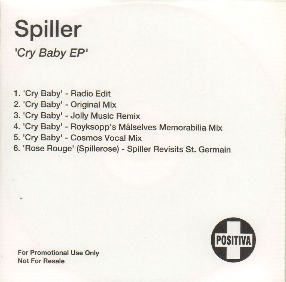 Spiller Cry Baby EP UK CD-R acetate CD-R