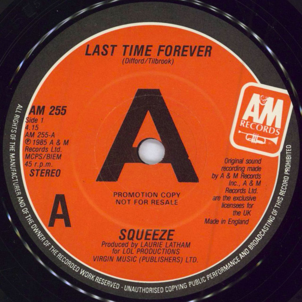 Squeeze Last Time Forever - 'A' Label + Sleeve UK Promo 7" vinyl single (7 inch record / 45) SQU07LA105865