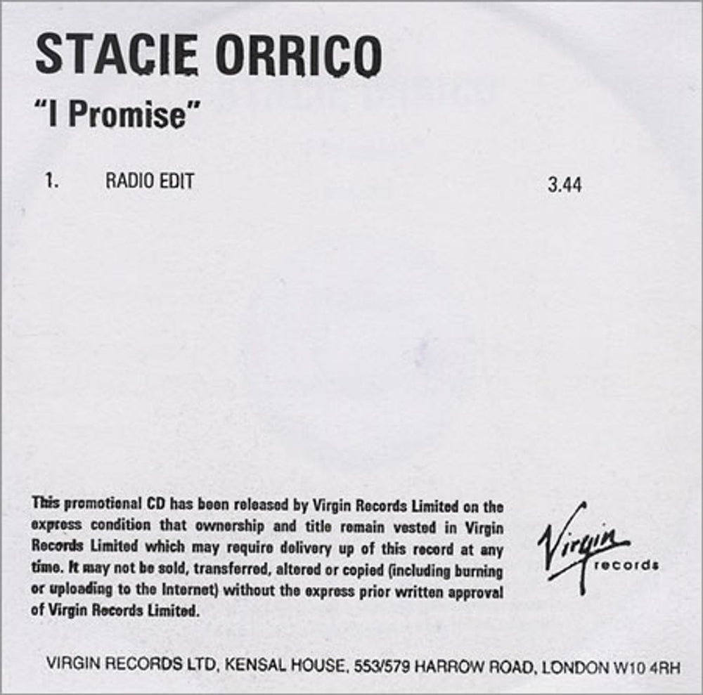 Stacie Orrico I Promise UK Promo CD-R acetate CD-R ACETATE