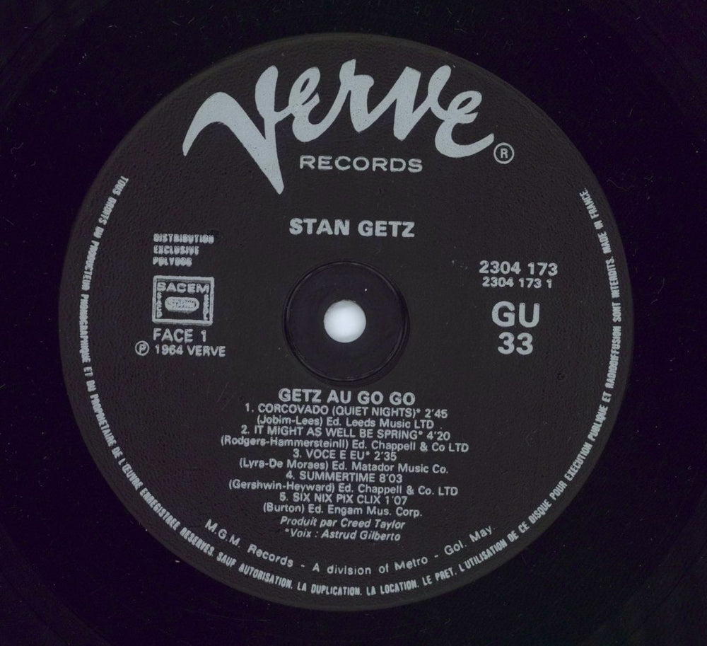 Stan Getz Getz Au Go Go French vinyl LP album (LP record)