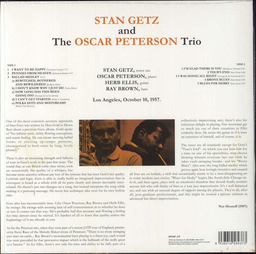 Stan Getz Stan Getz And The Oscar Peterson Trio UK vinyl LP album (LP record) 8436019589373