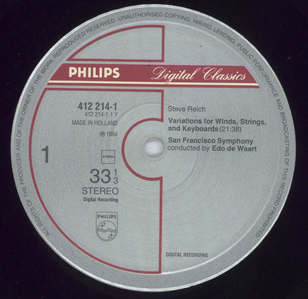 Steve Reich Variations For Winds, Strings & Keyboards Dutch vinyl LP album (LP record) U4NLPVA830462